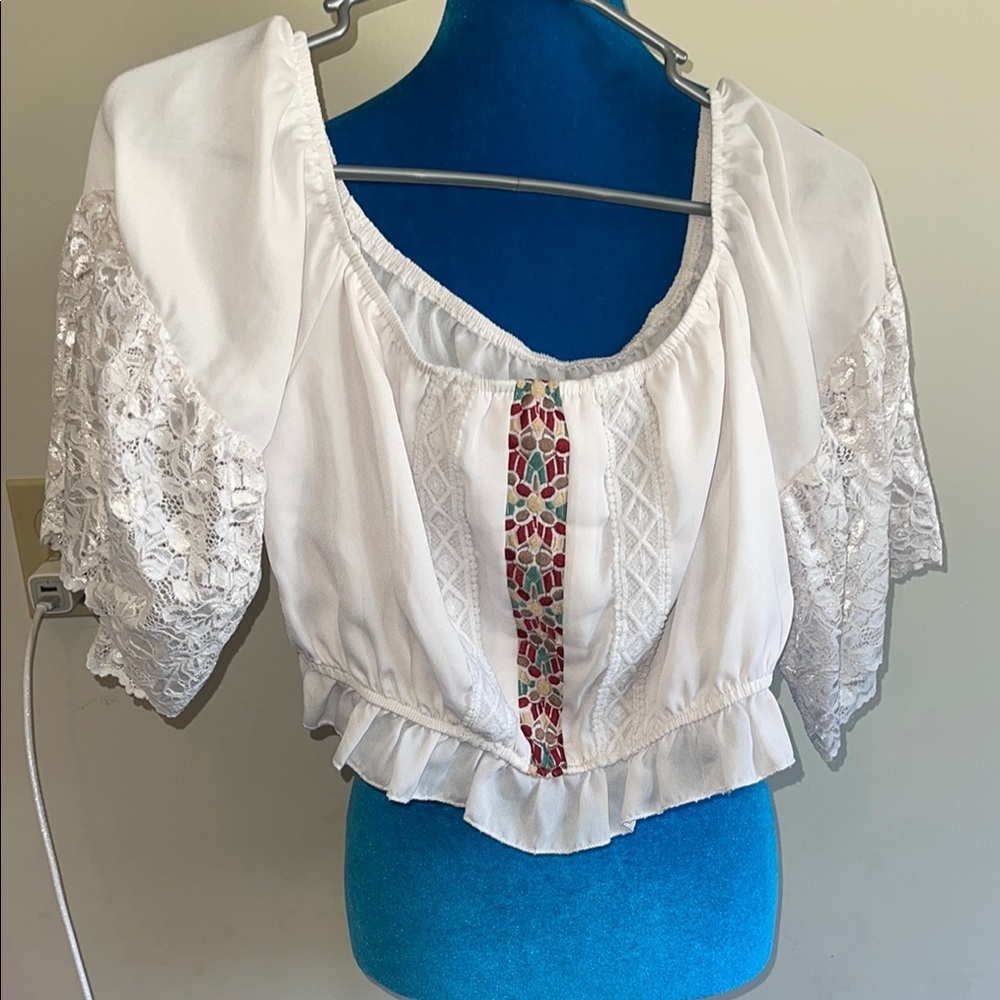 SHEIN White Lace Puff Sleeve Blouse